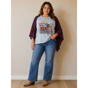 Junk Food Budweiser King of Beers Upcycled Eagle Star Sleeve top OSFM